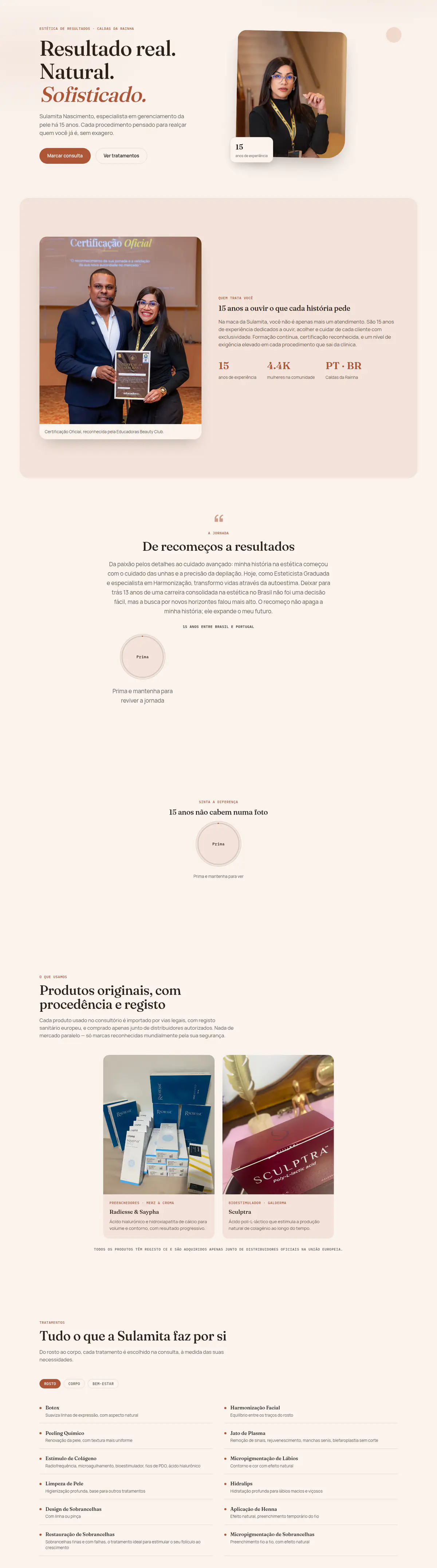 Página inicial do site da Sulamita Nascimento, rolando até os tratamentos